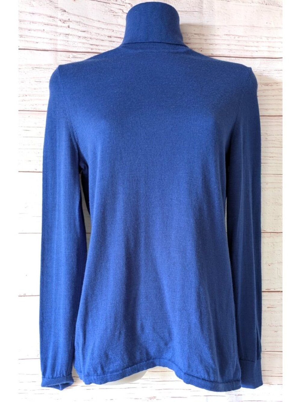Lord & Taylor Women Turtleneck Sweater Extra Fine Merino Cobalt Blue Pullover S